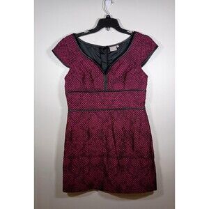 eShakti Sweetheart Jacquard Cap Sleeve Magenta Black Scuba Dress Size XL 16